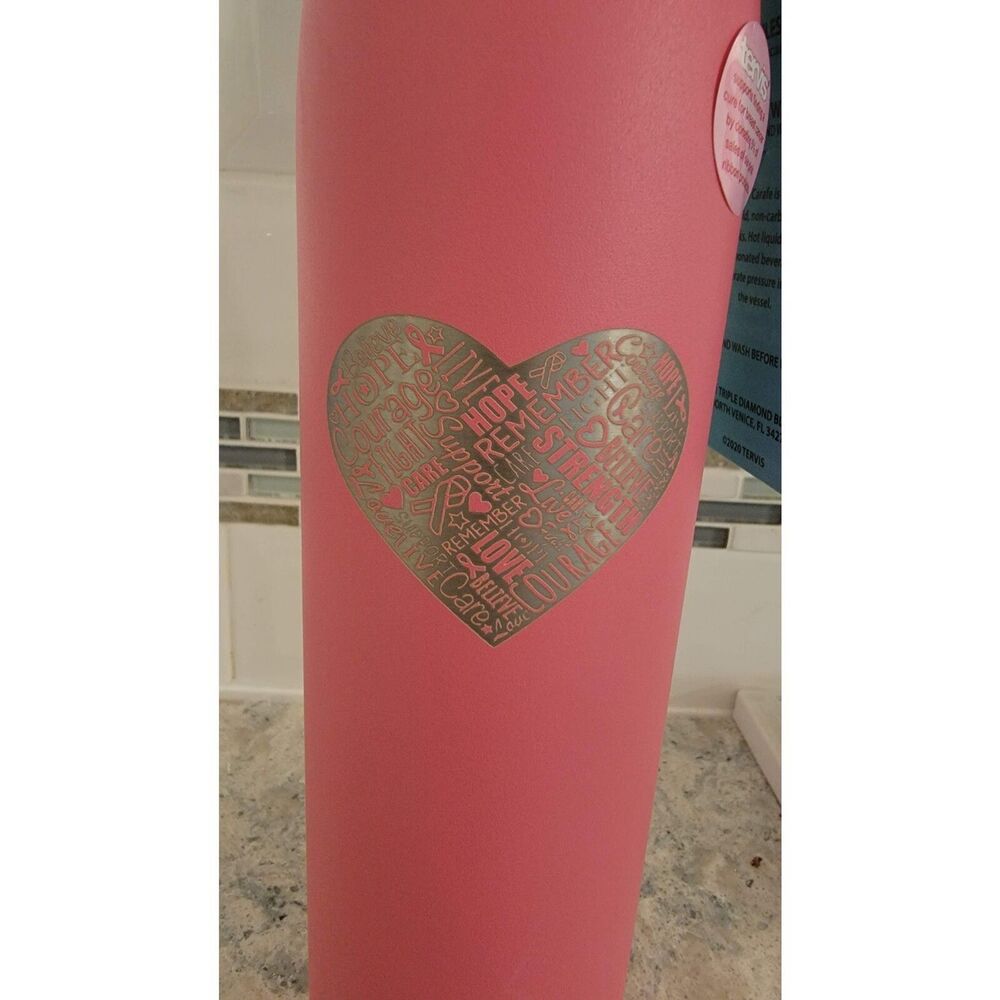 Tervis 25oz Stainless Slim Insulated Water Bottle 4 Breast Cancer Benefit New